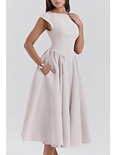 economico Abiti casual bianchi-Per donna Abito Midi Abito Bianco Moda Moderno Compleanno Laurea Data Vestibilità regolare Semplice Senza Maniche Girocollo Nero Grigio chiaro Beige Estate