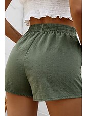 abordables Short en lin et coton-Femmes Short inspiré du lin Shorts Slacks Streetwear Occasionnel Court Naturel Uni Avec Poches Taille Élastique Extérieur Confortable Sortir Décontracté Quotidien riz blanc Vert Véronèse gris foncé
