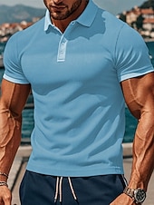 baratos Polo Clássico Masculino-Homens Camisas Polo Waffle Camisa de golfe Trabalho Casual Lapela Manga Curta Básico Moderno Tecido Botões Verão Primavera Normal Preto Branco Amarelo Vermelho Cinzento Claro Azul Claro Camisas Polo