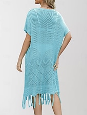 abordables Robes de plage-Maillots de bain pour femmes robe de nage maillot de bain découpé frange vacances vêtements de plage couleur unie col en V manches courtes maillots de bain