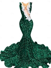 preiswerte Abendkleider-Meerjungfrau  Trompete Abendkleid Partykleid Abendparty Abschlussball Sweep  Brush Zug Ärmellos Schmuckstein-Ausschnitt Spandex mit Glitzer Perlen Pailletten