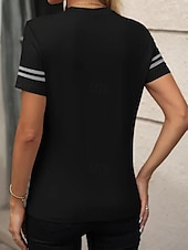 billige Stripe og geometrisk t-skjorte-Dame T skjorte Stripet Fritid Kortermet Rund hals Vanlige topper Daglig Ut på byen Helg Trykt mønster Svart Hvit Sommer