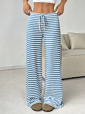 economico Pantaloni-Per donna Pantaloni Casual Lunghezza intera Naturale A righe Elasticizzato Casual Quotidiano Grigio chiaro Marrone e nero Blu cielo e Bianco Bianco / Rosa Estate