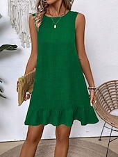 voordelige Eenvoudige jurk-Dames Mini Jurk Off The Shoulder Jurk Casual Buiten Reguliere Pasvorm Grafisch Mouwloos Ronde Hals Blauw Fuchsia Groen Abrikoos Zomer