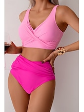 abordables Ensemble de bikinis-Femmes Maillots de Bain Bikini Maillot de bain Froncé Taille haute Tropical Tenues de plage Uni Fil en V Sans manches Maillots de bain
