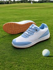 preiswerte Damen Golfschuhe-Damen Turnschuhe Flyknit Schuhe Outdoor Täglich Reise Kontrastfarbe Flacher Absatz Runde Zehe Sport Brautkleider schlicht Komfort Wanderschuhe Kunstleder Fliegendes Weben Schnürsenkel Weiß / Blau