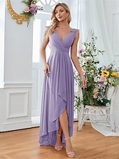 preiswerte Bodenlänge-Kleid Brautmutterkleid Elegant Party V Ausschnitt Bodenlang Chiffon Ärmellos mit Falten 2025