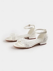 voordelige Huwelijksandalen-Witte kanten bruidssandalen voor dames – elegante bruidsschoenen voor bruiloften in de buitenlucht en op het strand