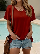 cheap Plain tee-Women&#039;s T Shirt Solid Color Plain Stylish Casual Short Sleeve Crew Neck Regular Tops Daily Print Sage Green Black White Wine Navy Blue Summer Spring