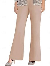 preiswerte Unter 129,99 $-Hosenanzug Mutter der Braut Kleid Elegantes einfaches Rundhals Knöchellang Polyester Langarm mit Spitze Einfarbig