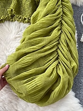 billiga Dressiga toppar-Dam Blus Chiffong toppar Slät Stylish Långärmad Puffärm V-hals Crop Tops Helgdag Utekväll Rynkad Svart Vit Purpur Grön Vår