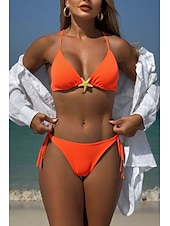 olcso Bikiniszettek-Női Fürdőruha Bikini 2 darab Fürdőruha Nyitott hátú Tropikus Strandruházat Sima Kötőfék nyaka Ujjatlan Fürdőruhák
