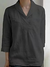 preiswerte Hemden-Damen Baumwoll-Leinen Hemd Bluse Uni Elegant Täglich Stylish Langarmhemd Kragen Regelmäßige Tops Tägliches Patchwork Schwarz Weiß Sommer Frühling