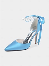cheap Cocktail-Women&#039;s Champagne Satin Wedding Heels with Pearl Ankle Strap - Elegant Bridal &amp; Cocktail Stiletto Pumps