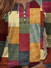 billige Stripe og geometrisk t-skjorte-Dame T skjorte Geometrisk Fritid Langermet Hals med hakk Vanlige topper Daglig Trykt mønster Blå Brun Regnbue Vår Høst