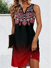 economico Abiti Boho-Per donna Mini Abito Vestito Casual Mini abito Vestito Estivo Abito Estivo Casual Vacanza Quotidiano Ferie Vestibilità regolare Floreale Grafico Stile Boho Senza Maniche Scollo a V Rosa Vino Blu Verde