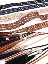 billiga Dambälte-kvinnors boho-snörsbälte med tofs – vintage ihåligt midjebälte i fuskmocka, justerbart brett cinch-bälte för klänningar, festivaler och casual outfits