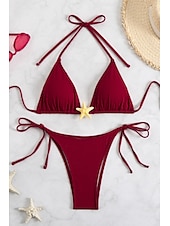 olcso Bikiniszettek-Női Fürdőruha Bikini 2 darab Fürdőruha Nyitott hátú Tropikus Strandruházat Sima Kötőfék nyaka Ujjatlan Fürdőruhák