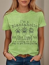 abordables T-shirt Humor &amp; Citations-Femmes T-shirt Graphique Lettre Élégant Occasionnel Manche Courte Col rond Hauts Réguliers Quotidien Week-end Imprimé Noir Blanche Rose Claire Bleu Vert Été Printemps