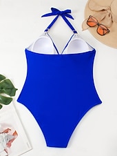 billige Onepiece badedrakter-Kvinne Badetøy Én Del Monokini Badedrakt Ryggløs Magekontroll Høy Midje Slank Ferie Strandklær Solid Farge Leopard Halter Hals Uten Erme Badedrakter