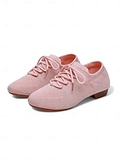 baratos Sapatos de Aulas de Dança-sapatos de dança femininos de malha rosa com cadarço e salto baixo – sapatos confortáveis casuais e de salão