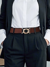 baratos Cinto Feminino-cinto elástico ajustável feminino com fivela de metal da moda - moderno e versátil - adequado para uso diário feminino e passeios casuais