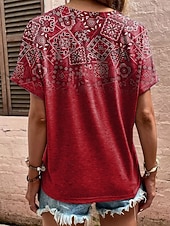 cheap Boho tee-Women&#039;s T Shirt Ombre Graphic Geometric Casual Short Sleeve V Neck Regular Tops Daily Print Red Purple Green Summer