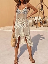 abordables Robes de plage-Maillots de bain pour femmes Robe de bain Maillot de bain Couverture Découpe Vacances Plage Vêtement Couleur unie Col en V Sans manches Maillots de bain