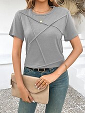abordables T-shirt uni-T-shirt femme de couleur unie Uni Mode Moderne Décontracté Manches courtes Col rond Hauts réguliers Quotidien Week-end Noir Rose Marron Gris Été