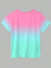 billige Tie Dye og Gradient t-skjorte-Dame T skjorte Nyanse Grafisk Fargegradering Fritid Kortermet Rund hals Vanlige topper Daglig Ut på byen Helg Trykt mønster Lyseblå Sommer