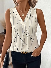 ieftine Top cu dungi și geometric-Top pentru femei cămașă fără mâneci cu buline grafice stil casual guler în V topuri regulate imprimeu zilnic alb roșu albastru verde bej vară