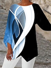 levne Dámské pruhované a geometrické topy-Dámské Halenka Grafika Geometrický stylové Plážový styl 3/4 délka rukávu Tričkový Běžné topy Denní Tisk Černá Světlá růžová Vodní modrá Trávová zelená Jaro Podzim