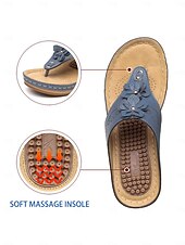 economico Sandali Comodi-sandali infradito da donna con zeppa e plantare massaggiante – infradito bohémien floreali per un comfort casual estivo, da spiaggia e all&#039;aria aperta