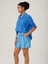 abordables chemises, hauts et chemisiers-chemise bleue minimaliste à col en V de style vacances