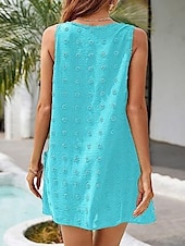 billiga Enkel klänning-Kvinnors mini klänning skiftklänning sommarklänning enfärgad off-the-shoulder klänning semester avslappnad daglig vanlig passform grafisk ärmlös rund hals svart vit kungablå himmelblå sommar