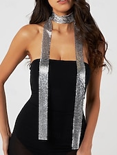 billiga Halsdukar för kvinnor-chokerhalsduk i silver strass för kvinnor – gnistrande statement-halsband för fester, nattklubbar och festivalkläder