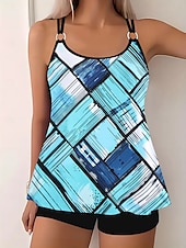 billiga Tankinis-Dam Plusstorlekar Badkläder Tankini 2 st Längre baddräkt Pojkeben Baddräkt Hög midja Stickat Stylish Sportig Paisley Genomskinlig Rund hals Ärmlös Baddräkter