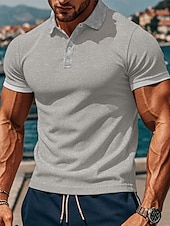 baratos Polo Clássico Masculino-Homens Camisas Polo Waffle Camisa de golfe Trabalho Casual Lapela Manga Curta Básico Moderno Tecido Botões Verão Primavera Normal Preto Branco Amarelo Vermelho Cinzento Claro Azul Claro Camisas Polo