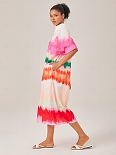 baratos vestido casual estampado-vestido camisa estampado com gradiente de cor