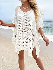 baratos Vestidos de Praia-Mulheres Roupa de Banho Cobertura roupa de banho Com Corte Roupa de Praia Verão Tecido Decote em V-wire Manga Longa Fatos de banho