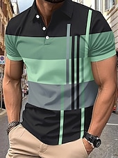 billiga Klassisk pikétröja för män-Herr Golftröja Golf pikétröjor Arbete Ledigt Kavajslag Kortärmad Grundläggande Modern Rand Lappverk Knappar Sommar Normal Rosa + Orange Mörkrosa Blå Purpur Orange Grön Golftröja