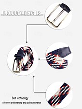 cheap Men&#039;s Belts-Men&#039;s Braided Elastic Stretch Belt – Multicolor Woven Design with Leather Tip &amp; Metal Buckle, Casual &amp; Golf Style, Adjustable Fit for Jeans &amp; Trousers, Perfect for Sports &amp; Everyday Wear