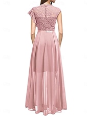 preiswerte Unter 129,99 $-Kleid Mutter der Braut Kleid Hochzeitsgast Elegant Lässig Juwel-Ausschnitt Bodenlang Polyester Kurzarm mit Spitze