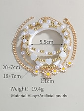 cheap Women&#039;s Bracelet-&quot;Boho Daisy Pearl Bracelet Set for Women – Gold Chain &amp; Beaded Layered Bracelets, Cute Floral Jewelry for Summer, Beach, Festivals and Casual Wear&quot;
