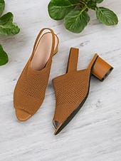 billige Kjole Sandaler-kvinners flystrikke peep toe block hæl sandaler - stilige pustende sommersko for kontor og uformelle antrekk