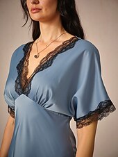 voordelige Feestjurken-Dames Maxi-jurk Schede jurk Elegant Stijlvol Bruiloft Feest Dagelijks Ruim Passend Effen Kleur Korte mouw V-hals blauw Zomer