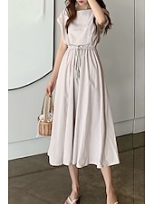 economico disegnare abiti in cotone e lino-Per donna Abito Midi Abiti in cotone e lino Moda Classico Moderno All&#039;aperto Quotidiano Ferie Vestibilità regolare Semplice Senza Maniche Girocollo Nero Verde chiaro Verde militare Blu marino Estate