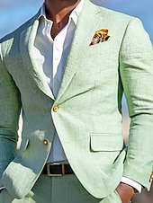 abordables Trajes de fiesta-De los hombres Boda Fiesta Trajes de Lino Azul cielo Salvia Moda Casual Color sólido Estándar Juego de 2 piezas Recto 2 botones
