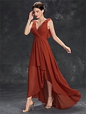 preiswerte Bodenlänge-Kleid Brautmutterkleid Elegant Party V Ausschnitt Bodenlang Chiffon Ärmellos mit Falten 2025