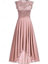 voordelige Onder 129,99 $-Jurk Moeder van de Bruid Jurk Bruiloft Gast Elegant Casual Ronde Hals Vloerlengte Polyester Mouwloos met Kant